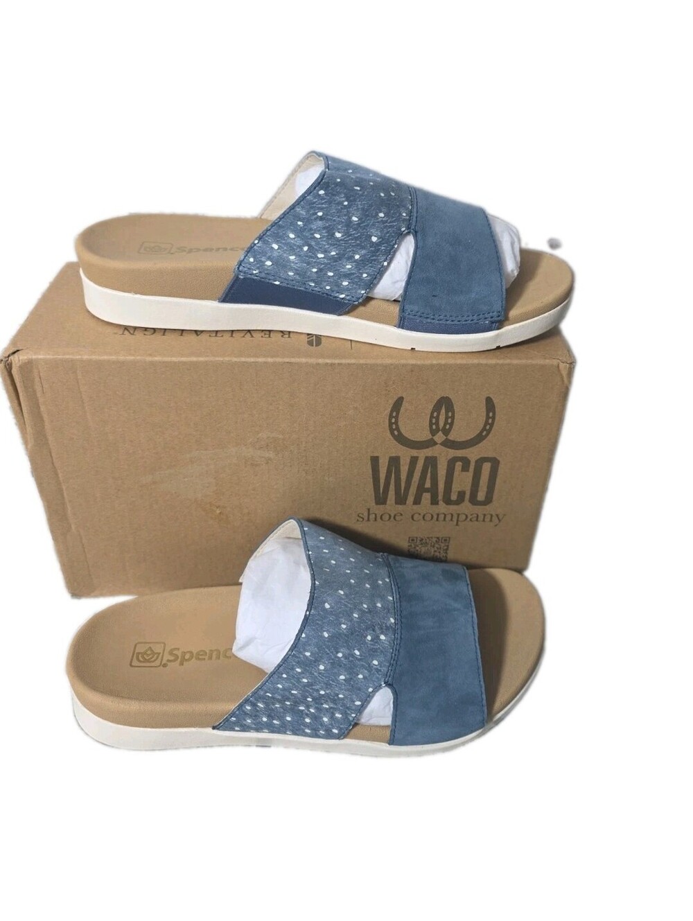 Spenco Women's Dawn Blue Ostrich Suede Leather Slide Sandal ortho 7.5 Wide NIB
